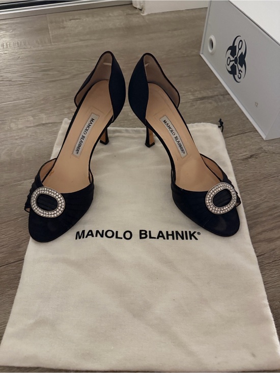 Manolo Blahnik Shoes - Manolo Blahnik Black Satin D'Orsay Pumps with Crystal Buckles